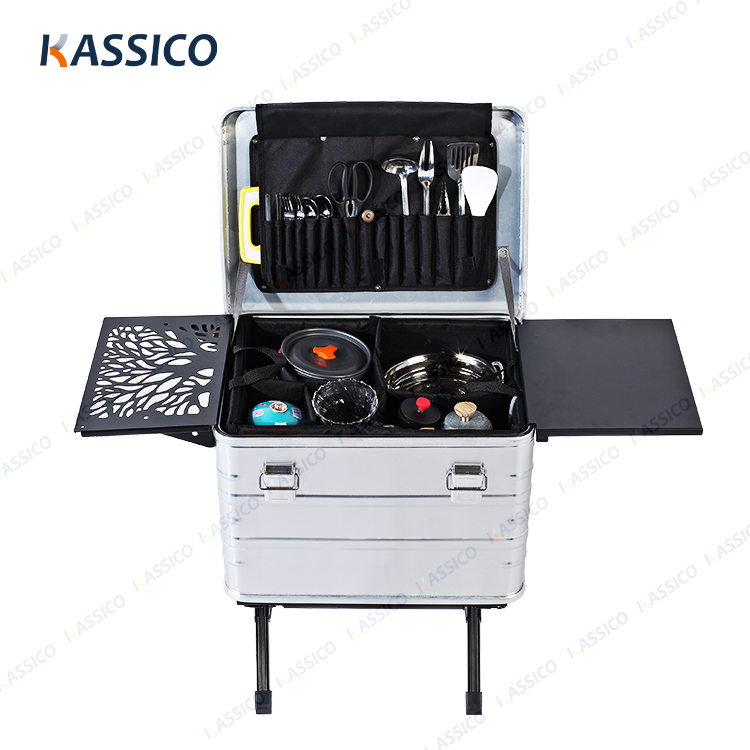 Caja de herramientas portátil de aluminio para cocina de camping