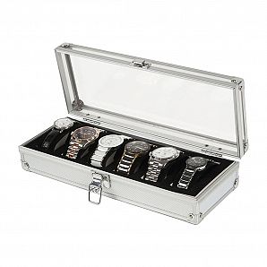 Estuche de aluminio para guardar relojes, vitrina de acrílico
