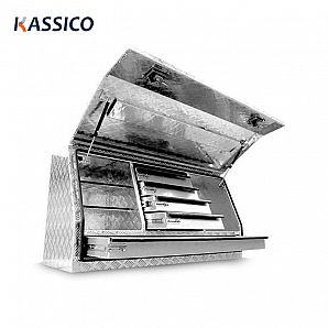 Caja de herramientas de aluminio Ute con apertura lateral, 6 cajones y 2 estantes