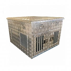 Caja de aluminio doble para transporte de perros de caza con almacenamiento superior