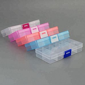 Caja de almacenamiento de plástico transparente con 10 ranuras