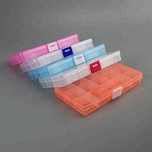 Caja de herramientas de plástico con 15 compartimentos ajustables