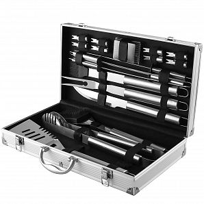 Estuche de herramientas de aluminio para barbacoa de 18 piezas