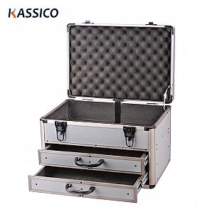 Caja de herramientas de metal con cajones y espuma