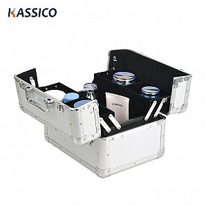 Estuche de maquillaje de aluminio con bandeja