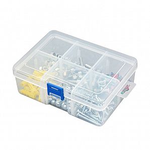 Organizador de joyas de plástico transparente con 6 compartimentos